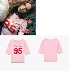 Zara Pink Short Sleeve Tee with Red Print